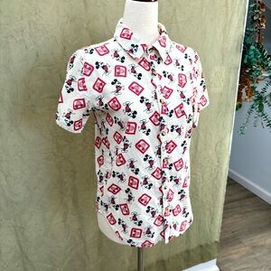 Walt Disney World Junk Food Vintage Print Mickey Mouse Button-Up Shirt 90s